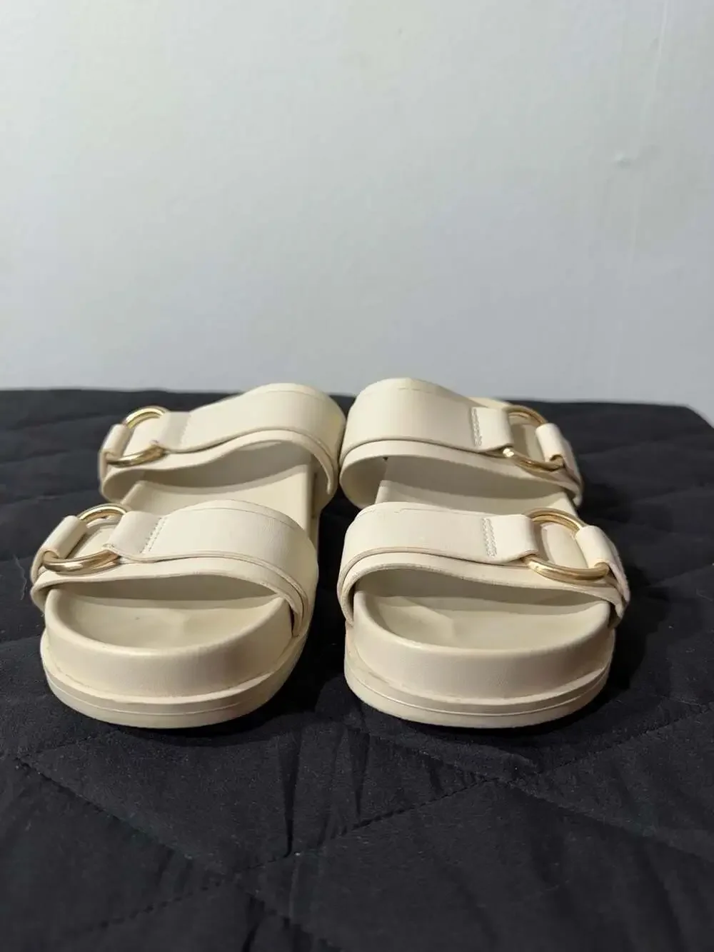 A New Day Marcy Two-Band Buckle Footbed Sandals in Cream